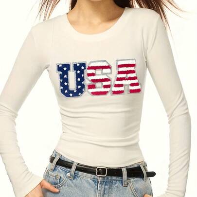 1pc USA Flag Version Ironed Embroidered Patch, Suitable For DIY Shacket, Coat