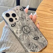 Set de 5 en 1: Funda de teléfono con diseño de pluma, concha y planeta + Cubierta del cargador + Protector de cable + Organizador de cable, Funda protectora a prueba de golpes de TPU para iPhone 6/7/8/X/XS/XR/11/12/13/14/15/16 Pro Max, adecuado como regalo de cumpleaños o Navidad para parejas, novias, hijas, adolescentes - Multicolor - Ver 4