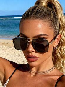 1 pieza Gafas de mujer de marco metálico cuadrado mate de alta calidad, elegantes y delicadas, perfectas para atuendos de fin de semana, vacaciones, fotografía callejera, fiestas en la playa, conducir y atuendos casuales de negocios como accesorio de mujer - Multicolor - Ver 2