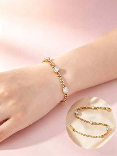 1pc European And American Elegant Multi-Circle Rhinestone Bracelet, Niche Design Minimalist Chic Bracelet Accessory For Women