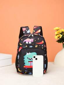 This Brand New Dinosaur Backpack Is Made Of Nylon Material, Casual And Simple, With A Zipper And Adjustable Shoulder Straps. It Is Suitable For Shopping And Travel, And Can Easily Accommodate Daily Essentials. This Backpack Is Versatile, Stylish And Versatile, Suitable For Various Styles And Occasions, With Strong Style Adaptability. - Car Dinosaur Black - View 5