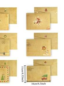 Bộ 6 giấy viết thư Kraft phong cách retro kèm phong bì, in hình ông già Noel và người tuyết, thích hợp làm quà tặng Giáng sinh cho bạn bè, gia đình và người thân. - 6 tờ giấy khổ A4 - Xem 4
