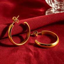 1 Đôi khuyên tai vòng rộng hình chữ C, mạ vàng 18K, làm từ thép không gỉ 304, kiểu dáng tối giản và thanh lịch dành cho nữ, không gây dị ứng và chống oxy hóa. - bông tai - Xem 6