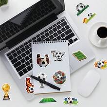 Juego de 50 pegatinas con temática de fútbol con campo de fútbol, tacos, portería y talla grande elementos, adecuado para botellas de agua, cuadernos, equipaje, patinetas y otros artículos de decoración, pegatinas personalizadas de estilo deportivo DIY, pegatinas decorativas de colección de aficionados, adecuadas para la decoración de atuendos diarios y escenas de partidos - Multicolor - Ver 7