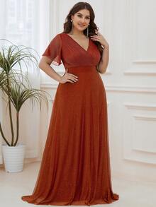 EVERPRETTY Đầm dài mùa hè cỡ lớn cổ chữ V màu cam rực rỡ thanh lịch, thích hợp cho phù dâu, mẹ cô dâu, dự tiệc cưới mùa hè, tiệc tùng và các dịp trang trọng. - Màu Cam cháy - Xem 6