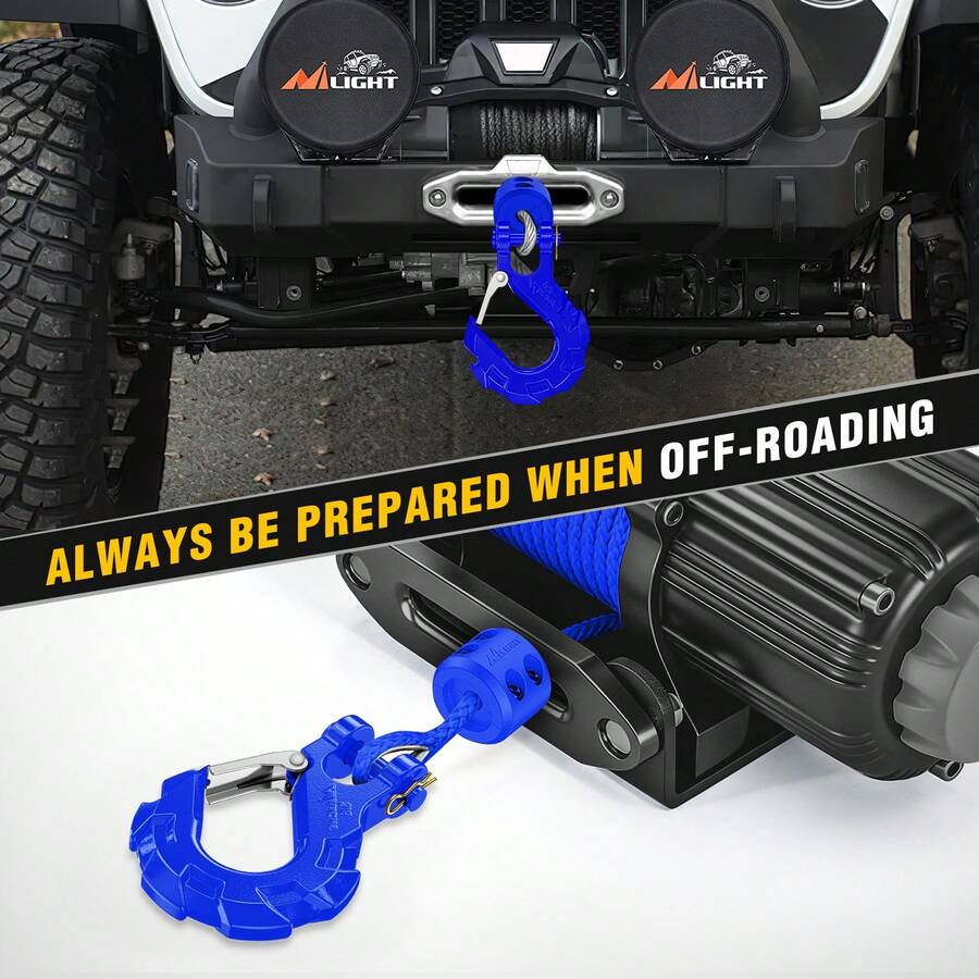 Nilight Forged Steel Winch Hook 3/8" Grade 70 Safety Latch Winch Cable Hook Stopper & Clevis Slip Hook Sets, Included Allen Wrench,Max 35,000 Lbs, Blue - B - View 1