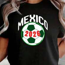 Women's Mexico Flag T-Shirt | Unisex Mexico 2026 World Cup T-Shirt For Football Fans | 220g Pure Cotton T-Shirt For Spring/Summer. Experience The Season To The Fullest. Our Pure Cotton T-Shirt Is Woven For Exceptional Breathability And Softness, Making It Your Ideal Companion From Spring Blossoms To Summer Sunshine. Designed For All-Day Comfort, It's More Than A Basic: It's A Thoughtful And Practical Gift To Wrap Your Loved Ones In Unwavering Comfort. - 黑色 - 查看 1