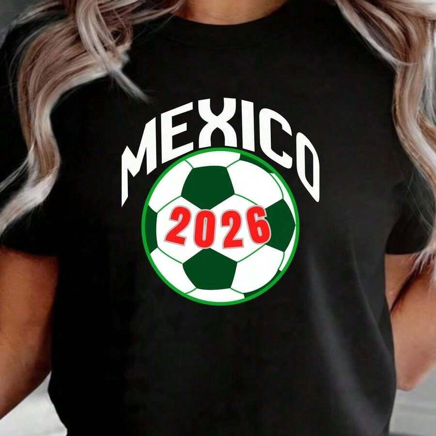 Women's Mexico Flag T-Shirt | Unisex Mexico 2026 World Cup T-Shirt For Football Fans | 220g Pure Cotton T-Shirt For Spring/Summer. Experience The Season To The Fullest. Our Pure Cotton T-Shirt Is Woven For Exceptional Breathability And Softness, Making It Your Ideal Companion From Spring Blossoms To Summer Sunshine. Designed For All-Day Comfort, It's More Than A Basic: It's A Thoughtful And Practical Gift To Wrap Your Loved Ones In Unwavering Comfort. - 黑色 - 查看 1