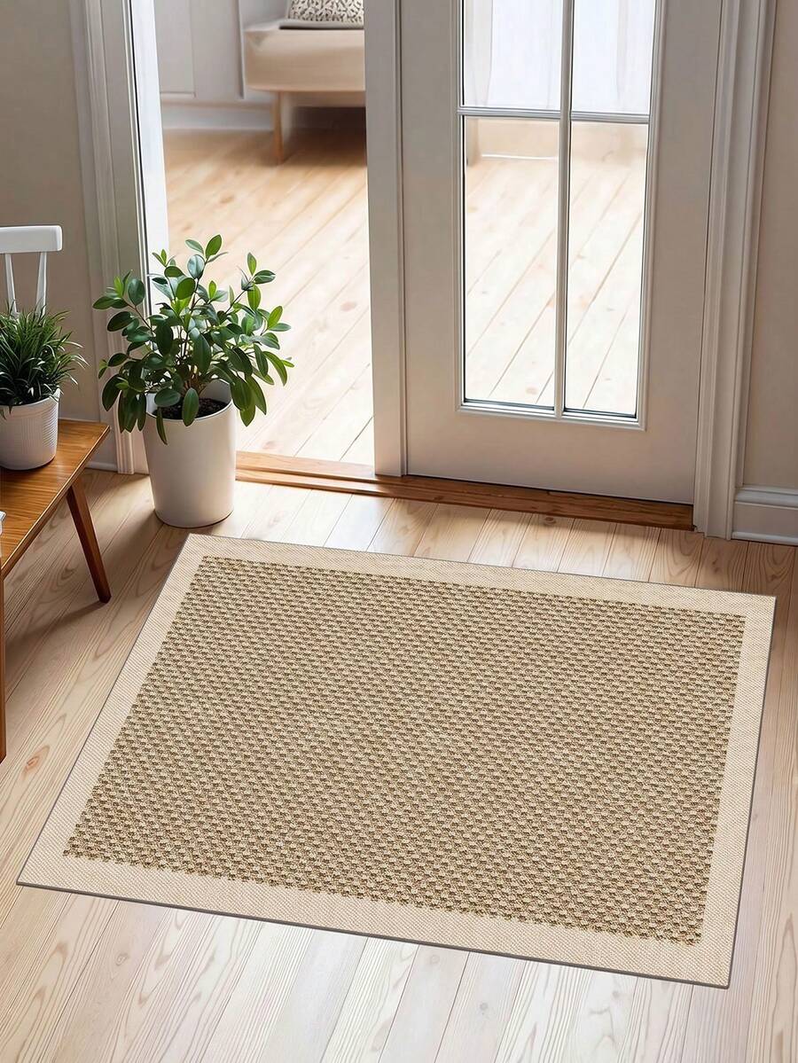 1pc Beige Jute Velvet Printed Doormat, Non-Slip, Suitable For Home Decor, Living Room, Bathroom, Bedroom Carpet, Area Rug And Outdoor Rug, Made Of Polyester Fiber, Easy To Clean And Machine Washable, Suitable For All Seasons And Holidays - 摩卡棕 - 查看 1