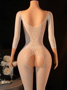 1 bộ đồ lót gợi cảm dành cho nữ, áo liền thân lưới, áo bodysuit lưới, tay dài xuyên thấu, áo khoác ngoài bikini ôm sát, trang phục hóa trang gợi cảm cho bữa tiệc, ngày Valentine. - trắng - Xem 2