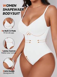 Women's Solid Color Slimming Waist Bodysuit, Suitable For Layering And Wearing Underneath White Summer - White - View 1