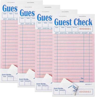 ZPARIK 4 Pack Pink Guest Checks Books For Servers Server Note Pads, Waiter Checkbook, Waitress Notepad For Restaurants, Paper Checks 50 Sheets/Pack, 200 Total Tickets