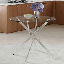 A Luxurious Yet Lightweight Round Dining Table, 88 Cm In Diameter. A Simple Table With A Tempered Glass Top And Silver Metal Frame, Ideal For Small Apartments, Homes, And Dining Rooms. Seats 2-4 People. - 銀色 - 查看 2