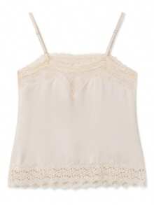 Top Camisole para Mujer con Encaje, Tirantes Finos, Cuello en V, Regular, Satinado y Delgado para Oficina y Uso Diario de Verano - Champán - Ver 2