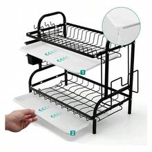 Escurridor de platos de acero inoxidable de 2 niveles - Negro - Ver 5