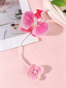 1件法式休闲风兰花珍珠链侧夹，小众甜美可爱少女假日氛围刘海夹，百搭日常发饰，母亲节/生日礼物 - 彩色 - 查看 14