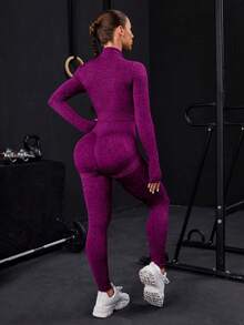 Seamless Zip-Up Tracksuit With Thumb Holes - [Purple] - View 5