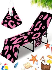 1pc Polyester Leopard Print Beach Chair Cover, Black Background, Quick-Drying Leisure Chair Towel With Side Pocket, Suitable For Beach, Pool Party, Sunbathing, Summer Vacation And Outdoor Activities - A - View 11