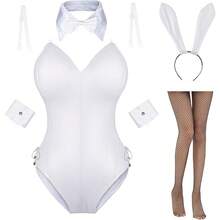 Womens Bunny Costume Girl Suit Senpai Cosplay Anime Role Costume One Piece Bodysuit Stockings Set - 白色 - 查看 1
