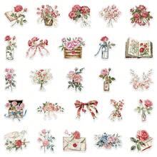 50 piezas Pegatinas transparentes 2D con diseño floral y de letras, pegatinas estéticas de dibujos animados adecuadas para botellas de agua, guitarras, equipaje, fundas de teléfono, portátiles, patinetas, suministros de scrapbooking, regalos - A - Ver 7