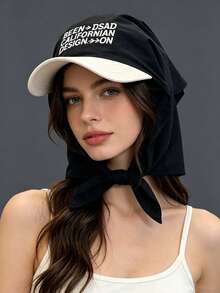1pc Women's Street Fashion Color Block Headscarf Hat, Korean Lightweight Casual Baseball Cap, Versatile Triangular Scarf, Suitable For Spring/Summer,Beach,Travel - A - View 3