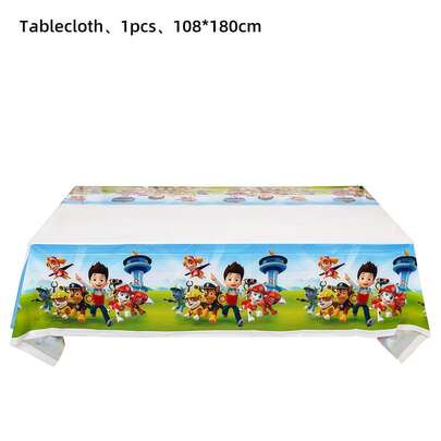  1 pieza Mantel desechable de plástico con patrón de perro de la serie Paw Patrol, adecuado para fiestas de cumpleaños y decoraciones festivas, accesorio de fotomatón de moda y recuerdos de fiesta, vajilla esencial con tema de mascotas, estilo aleatorio