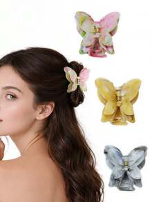 1 chiếc kẹp tóc hình bướm bằng axetat, kẹp tóc cao cấp kiểu nhuộm tie-dye, phụ kiện tóc nửa buộc nữ tính. - Nhiều màu - Xem 9