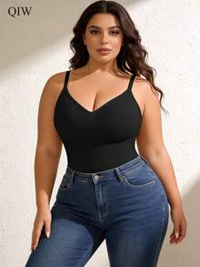 2pcs Plus Size Women Solid Color Wireless Adjustable Strap Shapewear Camisole Undershirt - Multicolor - View 5