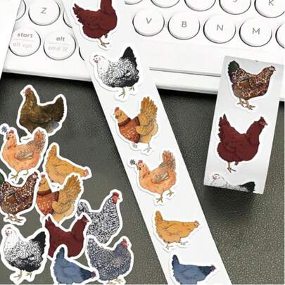 500 miếng/cuộn Hình dán gà hoạt hình, băng dính trang trí phổ biến cho sổ lưu niệm và nhật ký, nhãn dán tự dính chống thấm nước dùng để niêm phong phong bì, quà tặng, đồ tự làm, hình dán động vật trang trại dễ thương cho văn phòng phẩm, sổ tay, ốp điện thoại và đồ dùng hàng ngày, dễ xé và bền lâu với thiết kế đáng yêu, sử dụng đa năng.