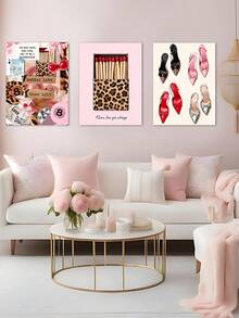 3PCS Pink Leopard Wall Art Fashion Stylish Prints Decor Office Aesthetic Girly Wall Art Fashion Magazine, Matchbox, High Heels Wall Art, Festival Gift, The Ideal Gift For Friends, Bedroom Art Print, Living Room Decor, Office Decor, Kitchen Decor, Bar Decor, Bathroom Decor, Wall Arts, Wall Decor, Home Decor, Room Decor, Canvas Wall Art, Posters, Wall Art With Frame, Optional Frame ﻿ - 3pcs - View 6