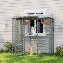 Large Outdoor Catio 79'' Cat Enclosure With 4 Platforms, Hammock, Condo And Waterproof UV-Resistant Roof, Outdoor Walk-In Metal Cat Patio Shelter For Multiple Cats 76''h - L - View 1