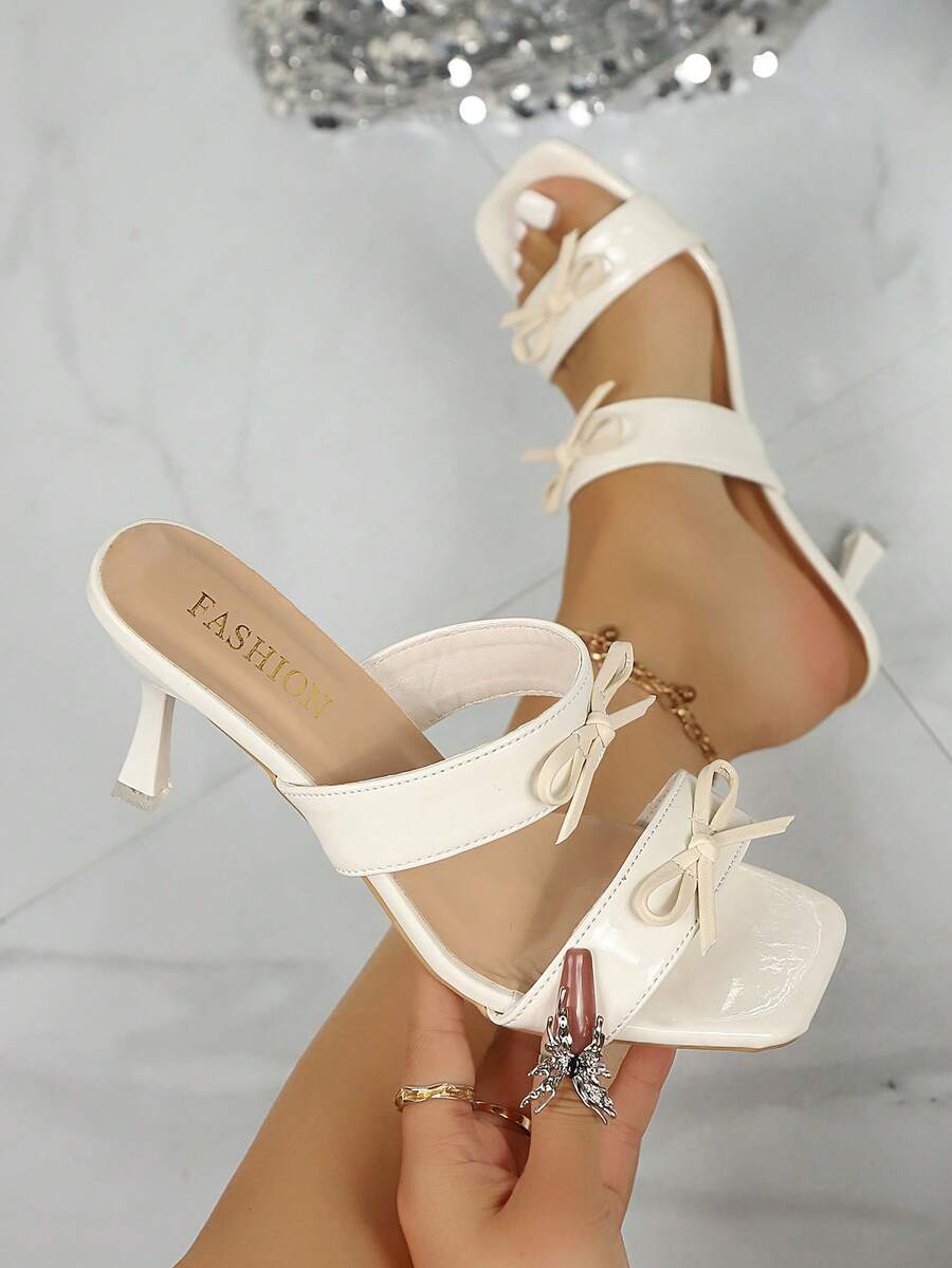 Sandales pour femmes, talons hauts avec nœud papillon convenant aux robes, sandales à talons aiguilles carrées pour femmes, talons hauts minimalistes et sexy pour femmes