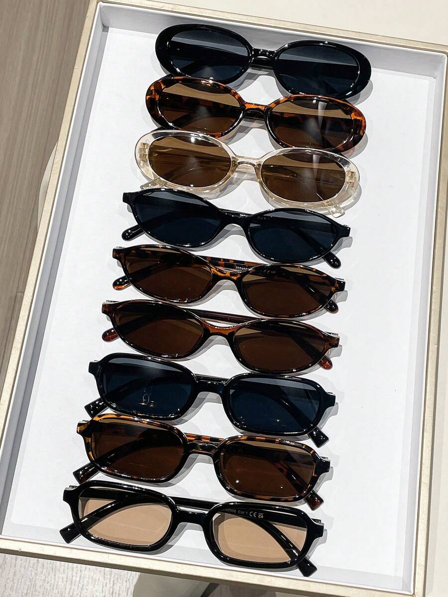 Set de 9 piezas de gafas de montura pequeña casuales para mujer, elegantes y versátiles para uso diario, playa, fiesta, regalo - Multicolor - Ver 1