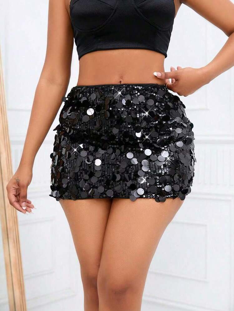 Falda mini ajustada con lentejuelas brillantes, diseño sensual elegante, ideal para fiestas nocturnas y vacaciones mujer - Verde Oscuro - Añade 10