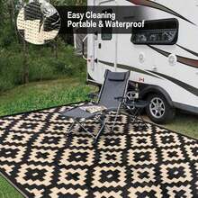Outdoor Plastic Straw Rug Black Brown Waterproof Outdoor Patio 5X8 6X9 8X10 9X12 Carpet Tropical Leaf Reversible Mat Modern Washable Large Outside For Camping RV Porch Deck Balcony Beach - 多色 - 查看 4