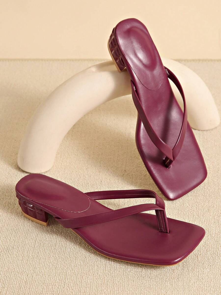 Oversized 1 Size Up Summer New Square Toe Slide Sandals, Thin Heel Thong Sandals, Versatile Thin Heel Toe-Post Flip Flops For Women