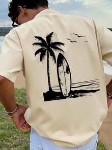 1 Piece Men's Graphic Print T-Shirt, Summer Beachwear, Loose Fit Short Sleeve T-Shirt. This Men's T-Shirt Has A Casual, Vacation-Style Design, Perfect For Beach Getaways As Well As Everyday Wear. - 米色 - 查看 8