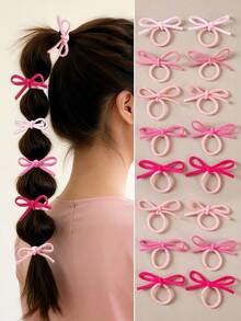 10pcs/Set Girls Pink Ribbon Hair Ties, Small Hair Scrunchies, Non-Damaging Hair Bands, Suitable For Daily Use - Multicolor - View 1