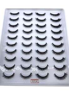 20对交叉蓬松仿貂毛假睫毛，自然纤长手工卷翘3D假睫毛，混合款式化妆假睫毛 - 黑色 - 查看 1