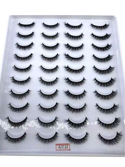 20对交叉蓬松仿貂毛假睫毛，自然纤长手工卷翘3D假睫毛，混合款式化妆假睫毛