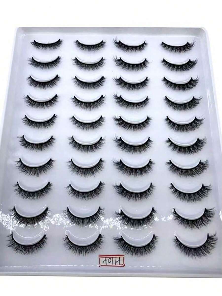20对交叉蓬松仿貂毛假睫毛，自然纤长手工卷翘3D假睫毛，混合款式化妆假睫毛 - 黑色 - 查看 1