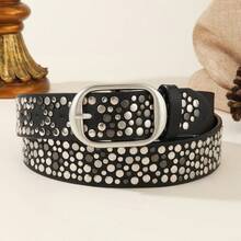 1pc Street Punk Style Rhinestone Metal Asymmetrical Rivet TPE Belt, Suitable For Jeans - Multicolor - View 35