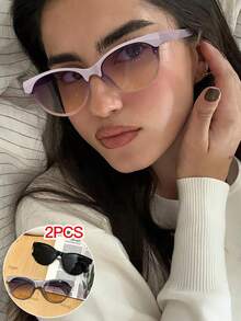 2 Femininos Estilo Olho de Gato, Modelo Casual e Versátil, Perfeitos para o Dia a Dia, Viagens e Festas, com Estojo para Óculos. - Multicolorido - Ver 2