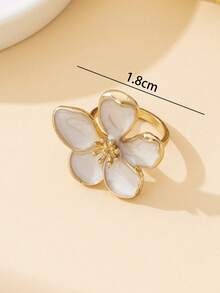 1 chiếc nhẫn hình hoa 5 cánh màu trắng, kiểu dáng retro, đa năng, làm thủ công, thích hợp cho kỳ nghỉ/du lịch/hẹn hò/đeo hàng ngày. - trắng - Xem 7