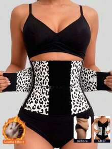 1pc Women's Pink Leopard Print Waist Cincher, Abdominal Slimming Elastic Waist Belt, Suitable For Fitness, Daily Wear, Sports - Đen trắng - Xem 9