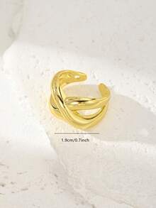 1pc/18K Gold Plated Open Ring - Chunky Flower, Twisted & Heart Stackable Rings For Women, Minimalist Statement Jewelry - Yellow Gold - View 9