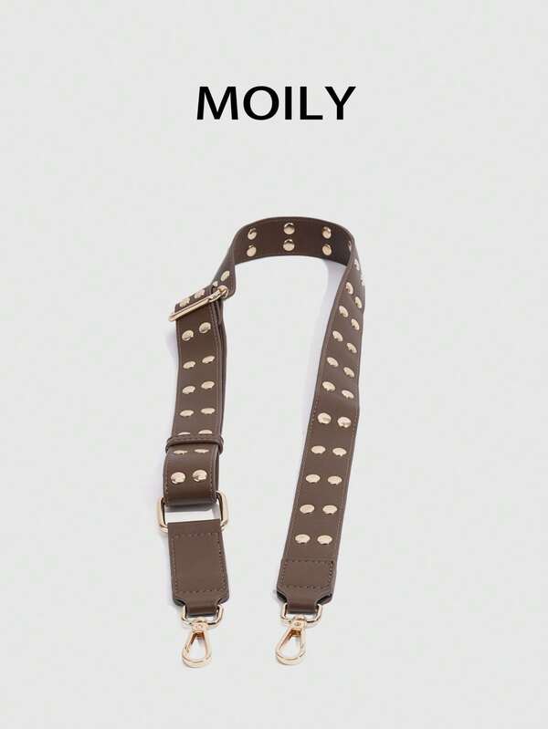 Brown PU Material Fashion Strap - Adjustable Length, Decorated With Gold Rivets, Suitable For Crossbody Bag/Shoulder Bag. Durable Hardware, Soft Texture. Retro Rebellious Style Suitable For Transforming Various Bags, Matching Vintage/Streetwear/Fashion Bags. Suitable For Bag Lovers, A Versatile Accessory For All Seasons.