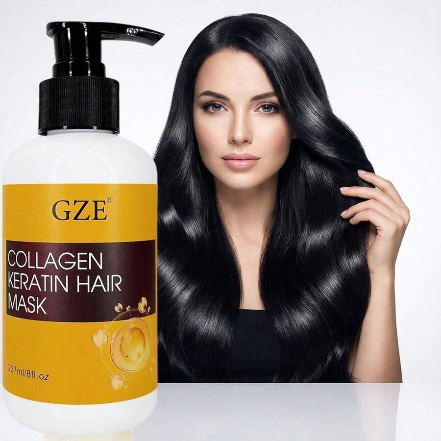 GZE胶原蛋白角蛋白发膜，深层修护干枯受损发质，强效滋养，抚平毛躁，增添光泽和柔软度，237毫升/8液盎司 - 正裝 - 查看 1