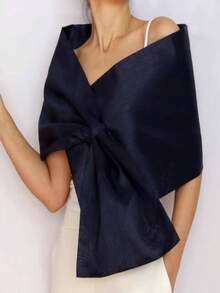 Silk Criss-Cross Elegant Versatile Shawl Vest For Bride & Bridesmaids, Solid Color,Festival,Party - Navy Blue - View 1