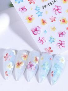 SWEET TREND 3D熱帶花瓣美甲貼紙 2片裝 紅粉色扶桑花葉藤蔓 鮮豔春夏花卉印花設計 DIY Y2K復古時尚 自黏式凝膠指甲貼花美甲裝飾 - 彩色 - 查看 8
